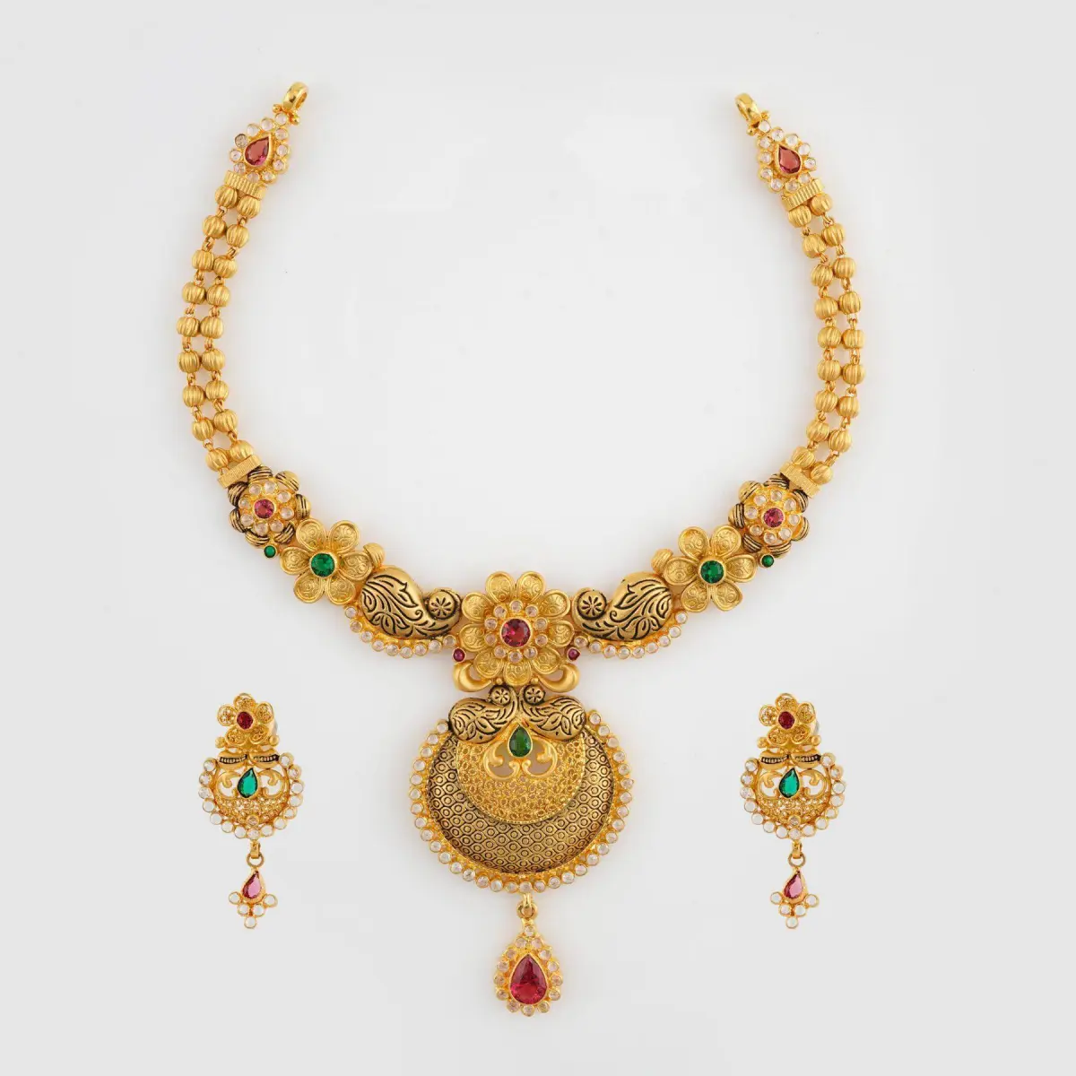 Amazing Gold Necklace Set with Fancy Design for Ladies in Antique Design