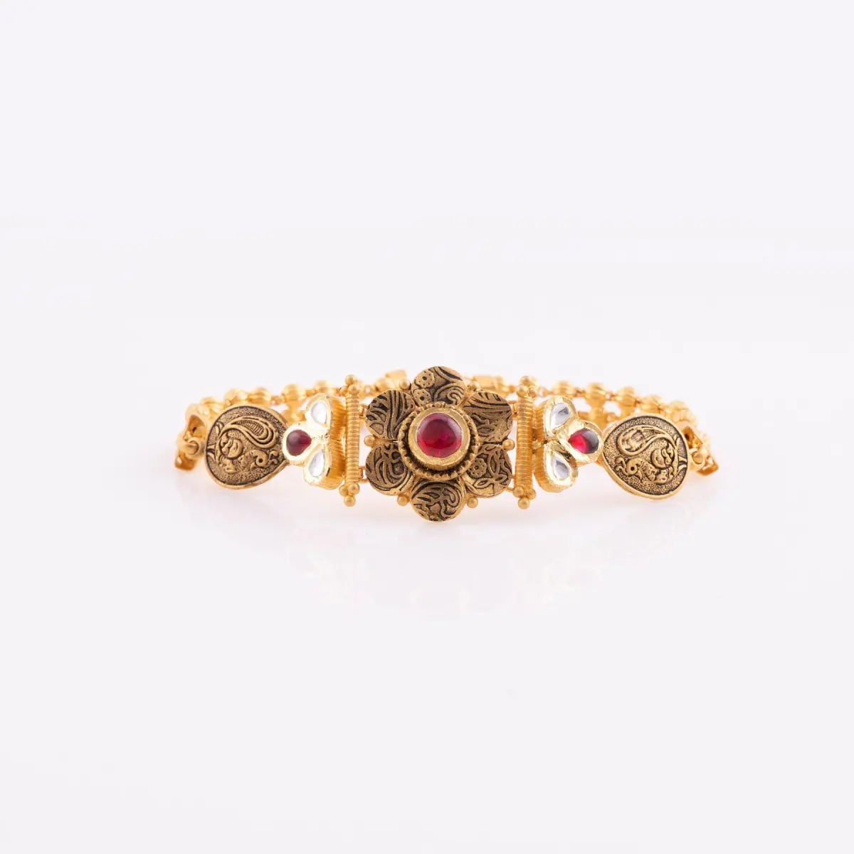 Beautiful Flowers & leaf Design Gold Bracelet with Kundan work for Ladies