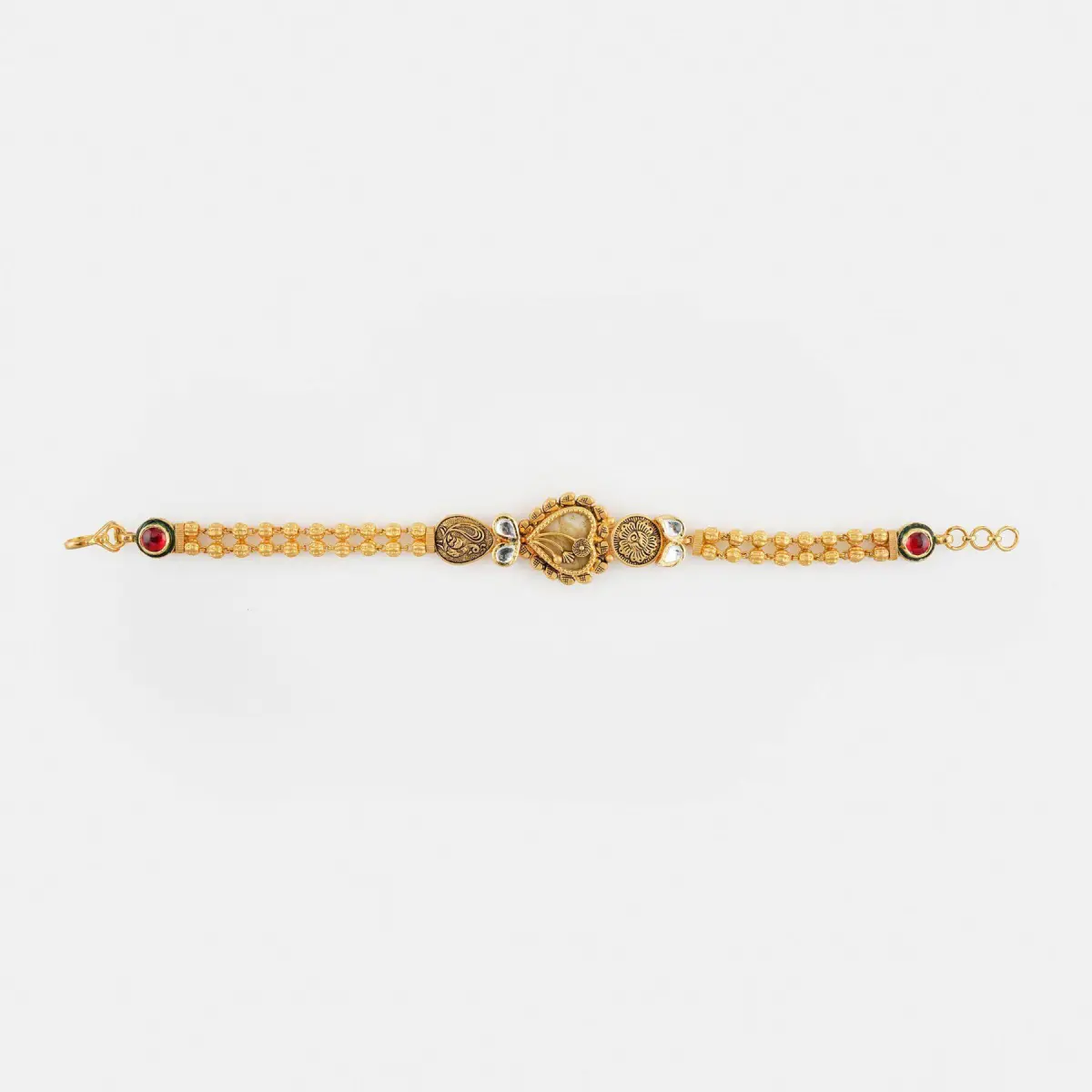 Gold Antique Bracelete for Ladies with Flowers & leaf Design in Kundan Stones