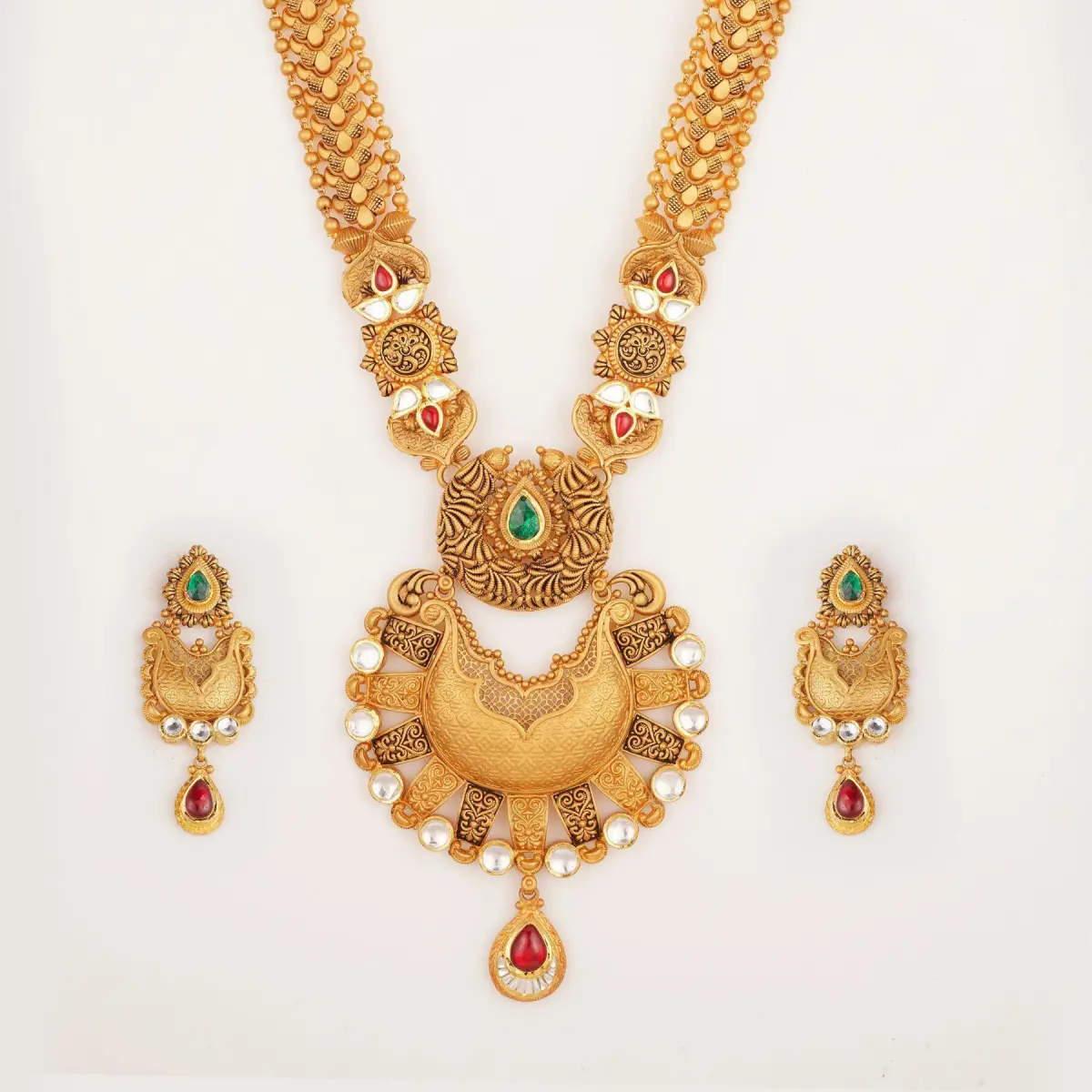 Fabulous Kundan & Meena work with Amazing Design Gold Long Antique Ranihar Set