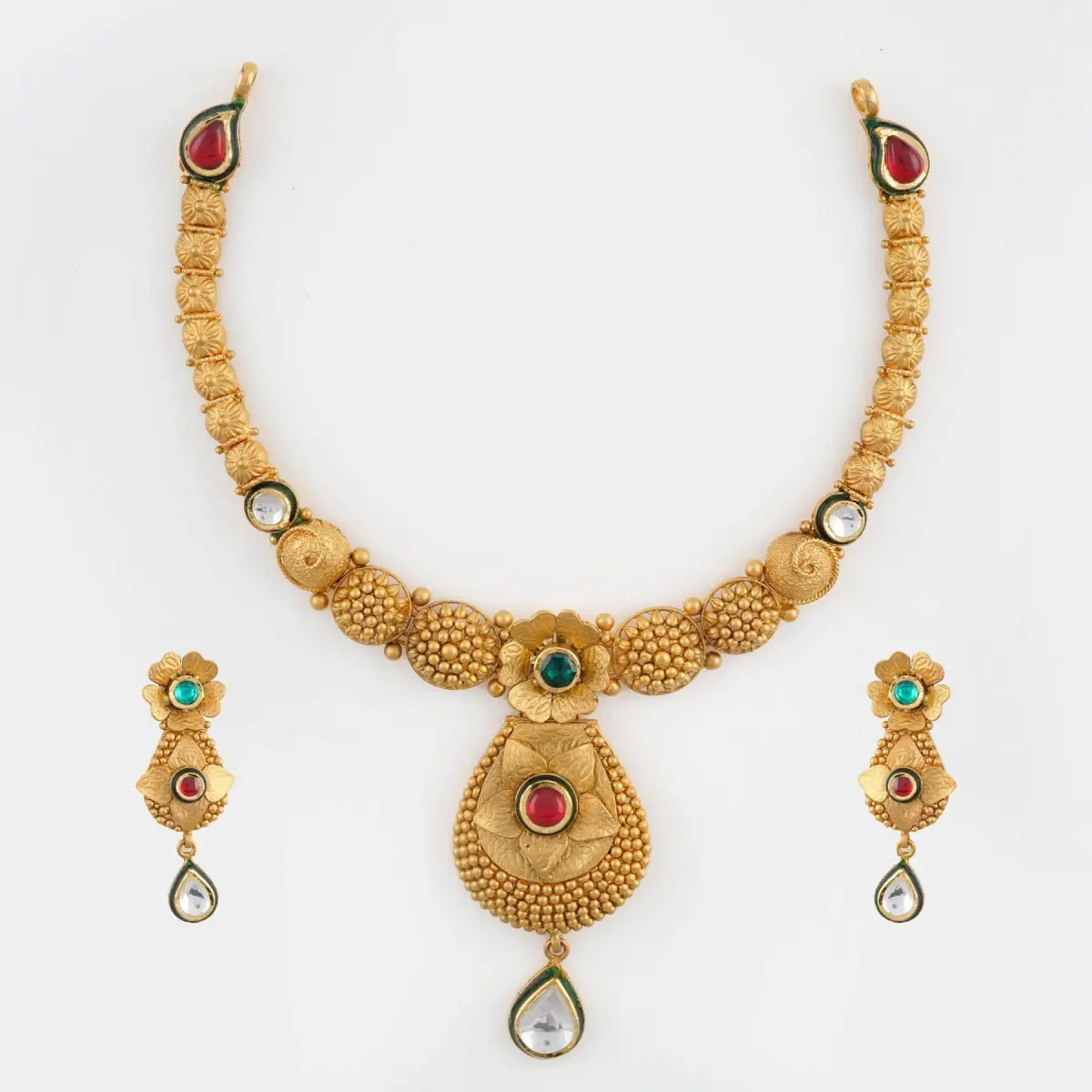 Beautiful Gold Antique Necklace Set with beautiful Design and Stones