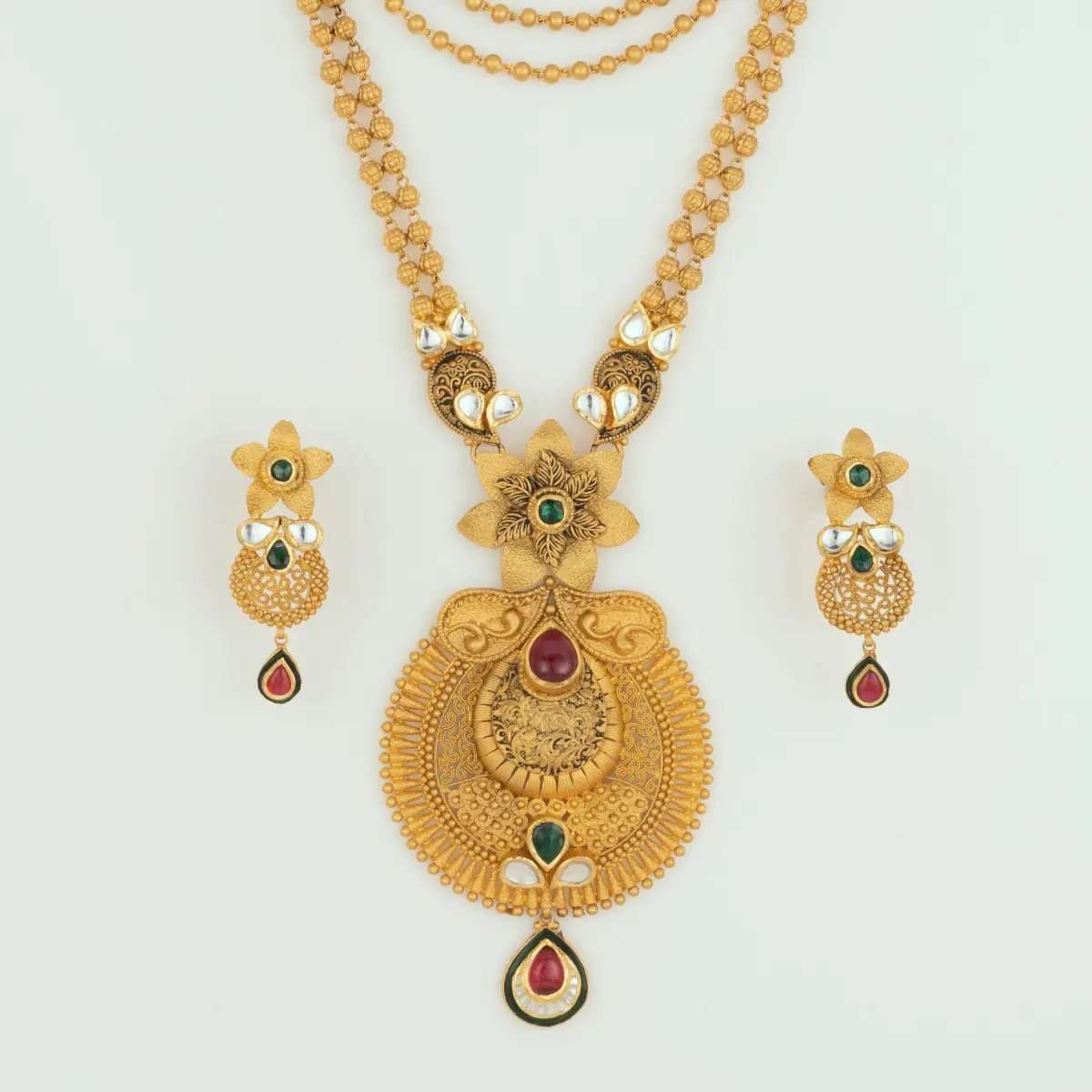 Elegant Flowers Design Gold Ranihar Set for Ladies with Zerkon Stones & Beautiful Design