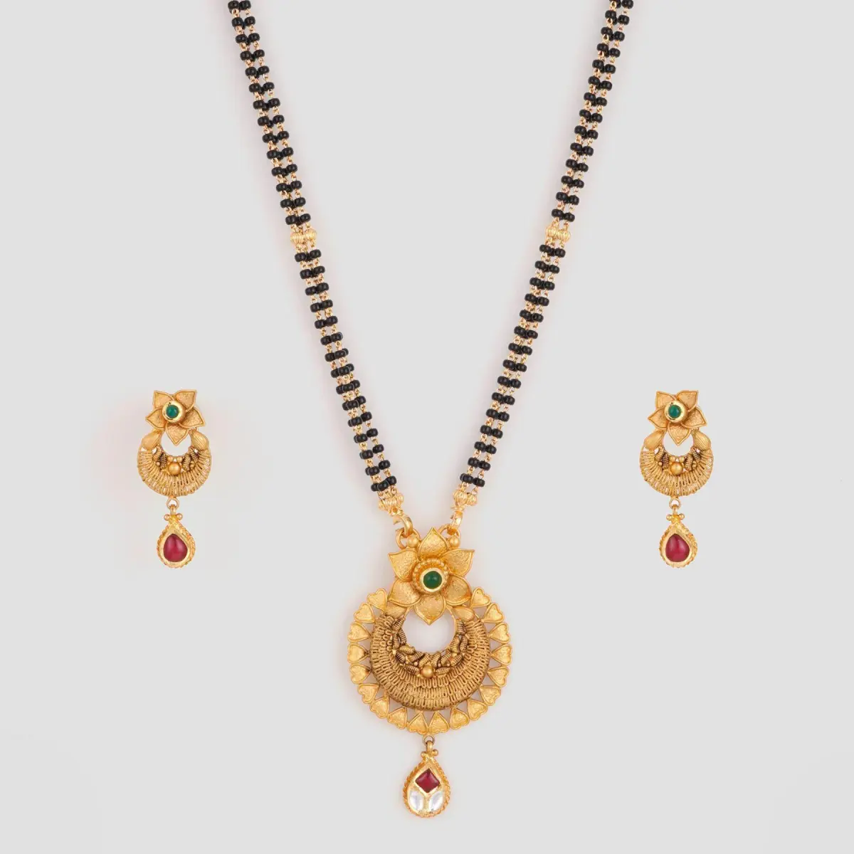 22k Gold Mangal Sutra Pendant Set with Earrings and Beautiful Design for Ladies