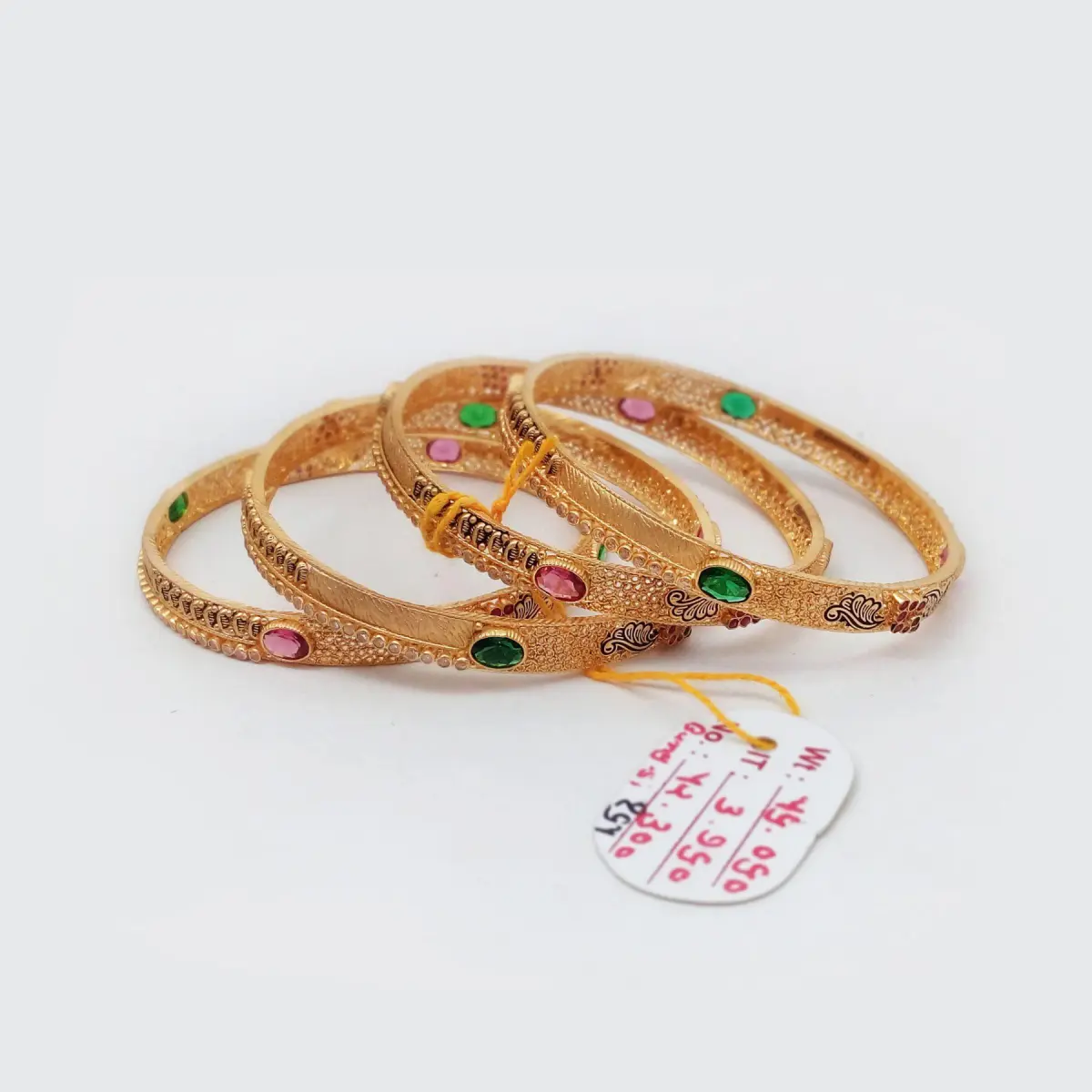 Fabulous Gold Bangles with Pink & Green Stones in Beautiful Design