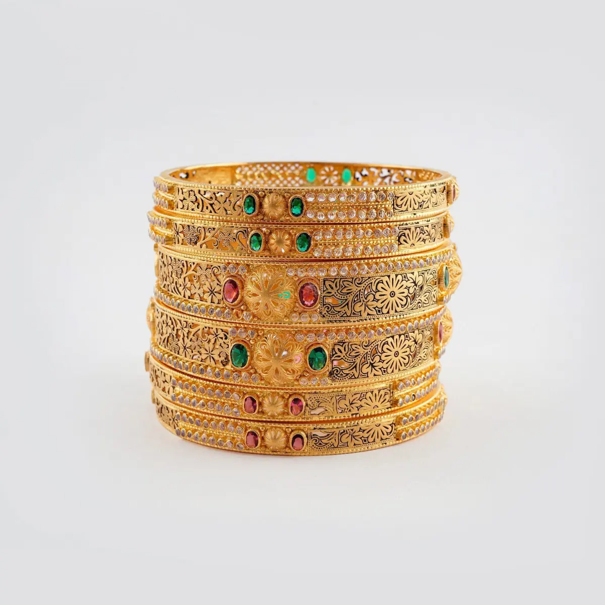 Gold Bangles for Ladies with Beautiful Stones