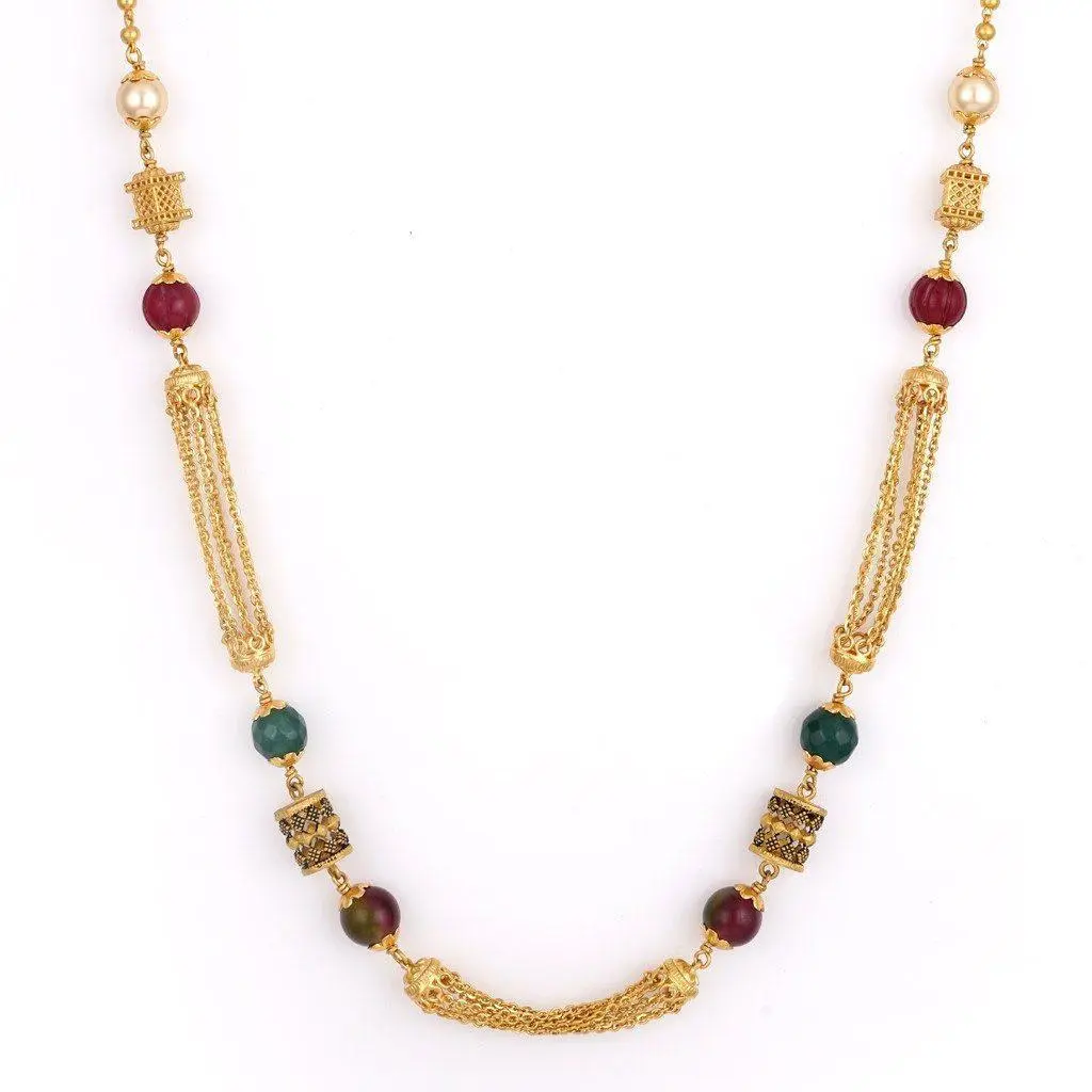 Gold Matar Mala with Green and Red Pearls