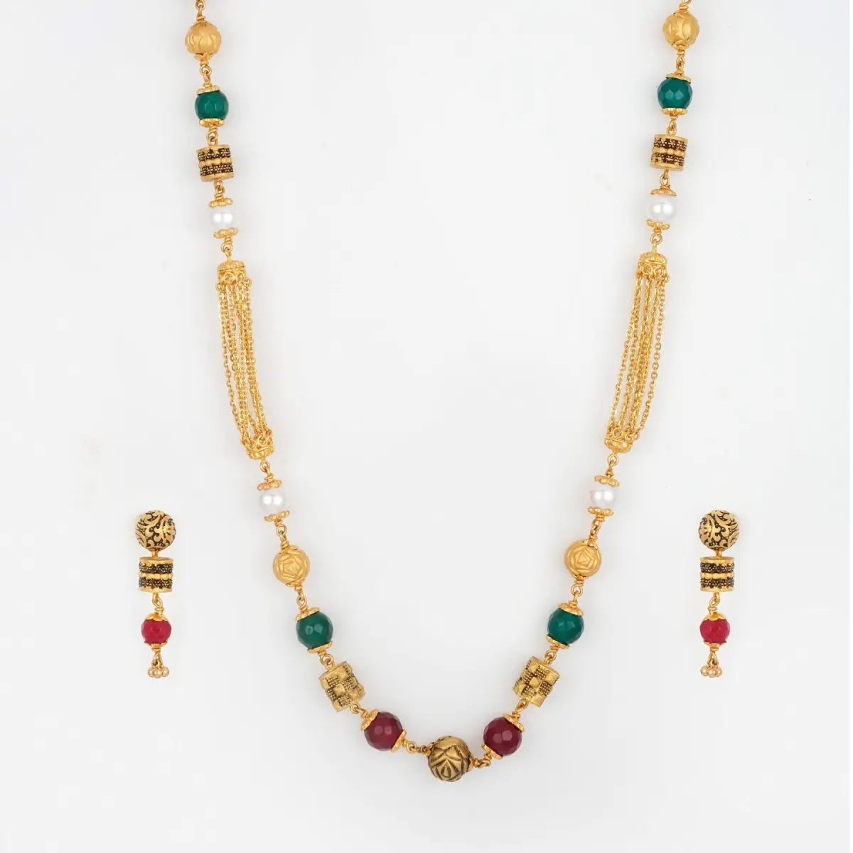 Gold Antique Fancy Matar Mala Chain Set in Amazing design with Earring