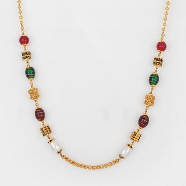 Beautiful Antique Gold Mala Chain with Multicolour Beads