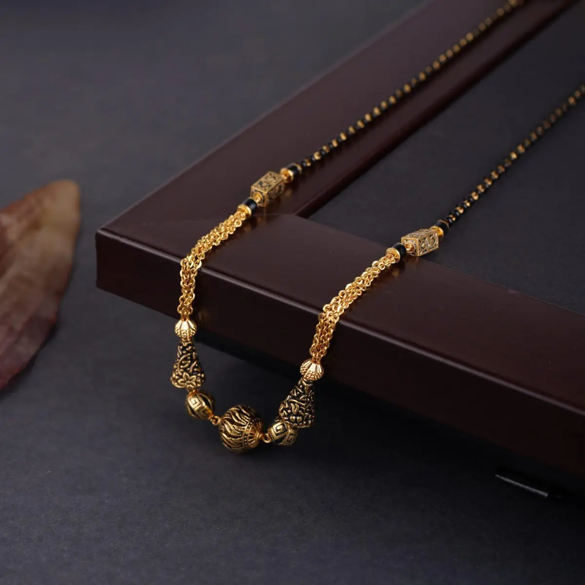 Antique Gold Mangalsutra with Fancy Design for Ladies