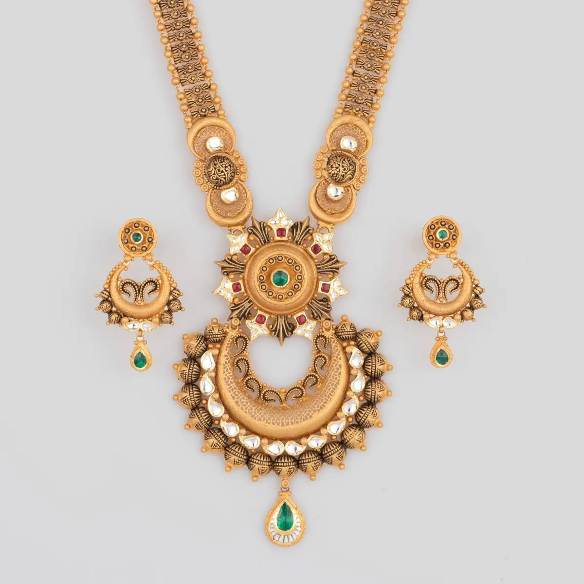 Gold Ladies Long Ranihar Set with Adoreable Design & Stones