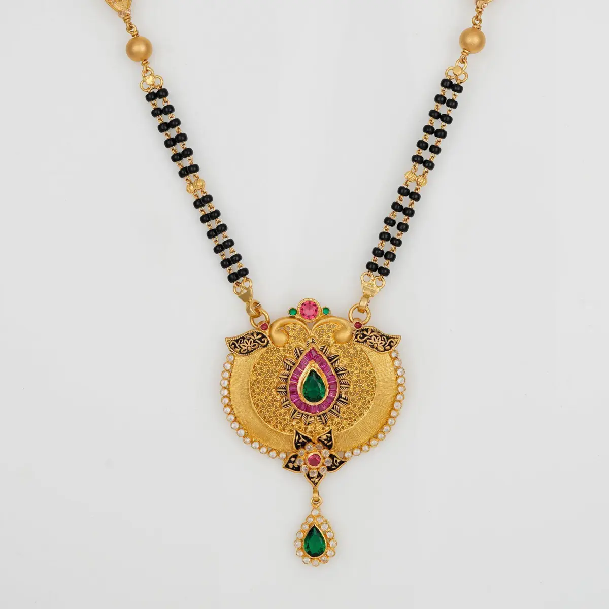 Antique Gold Mangal Sutra Pendant with Meena & Stones for Ladies