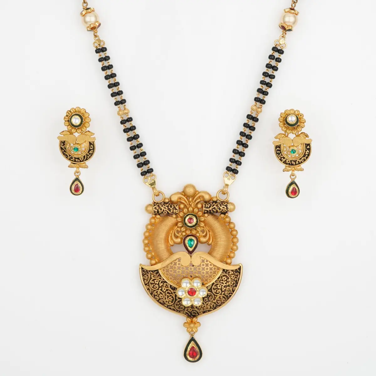 Beautiful Gold Mangal Sutra Pendant Set in Amazing Design with Earrings