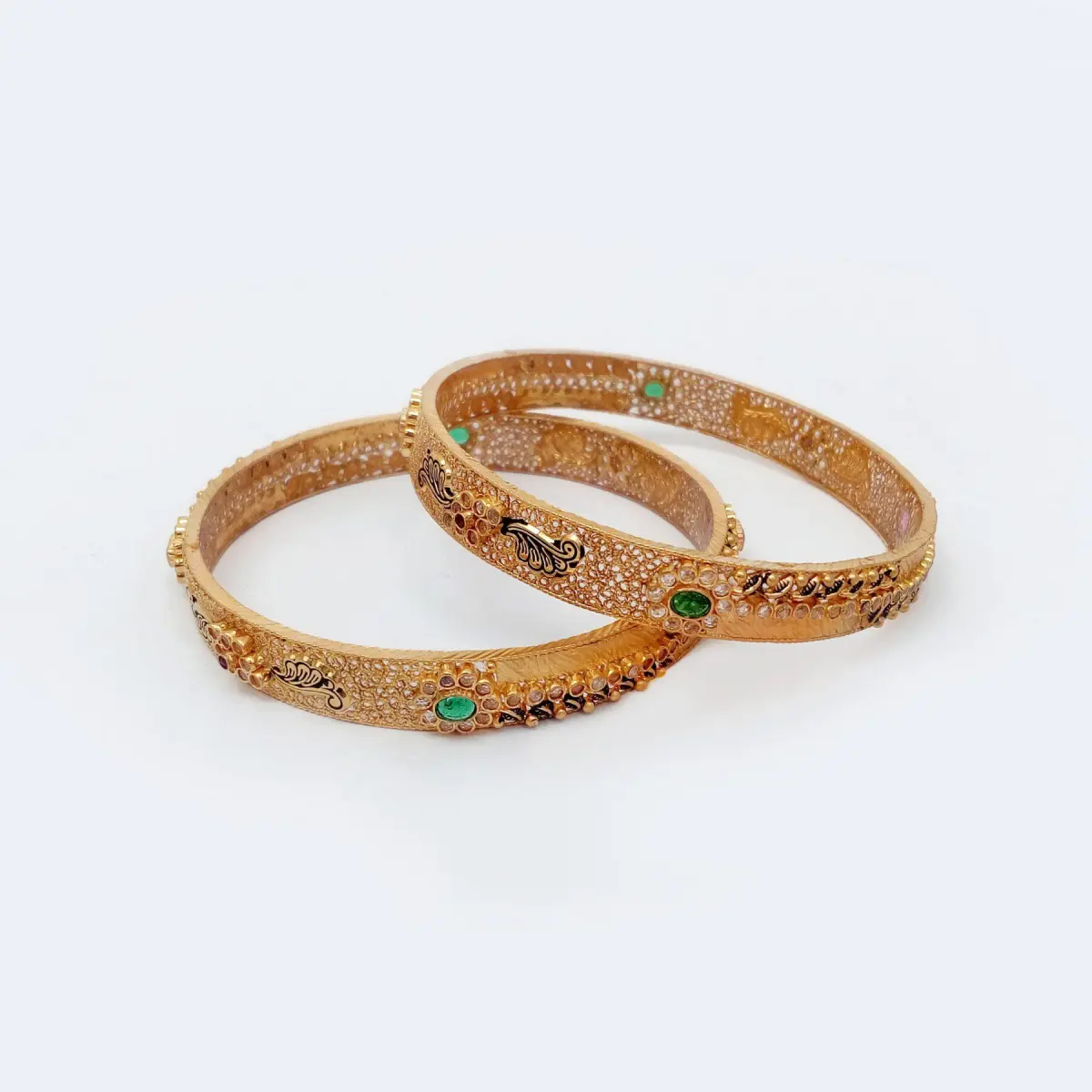 Elegant Gold Bangles for Ladies with Stones and Meena work