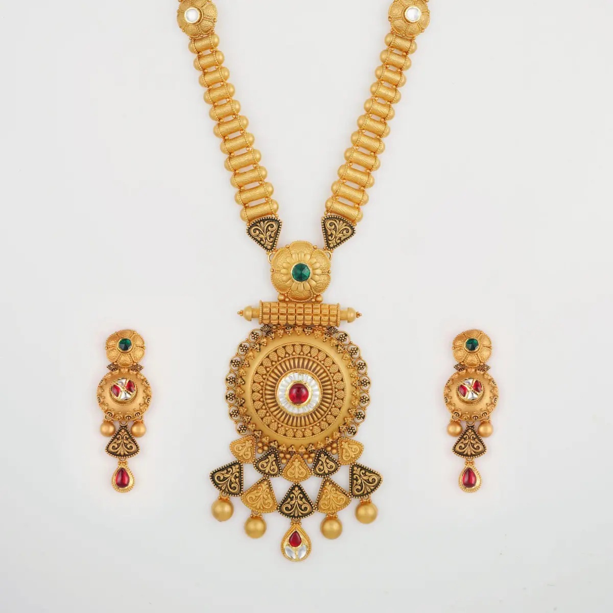 Gold Ladies Long Ranihar Set with Adoreable Design & Stones