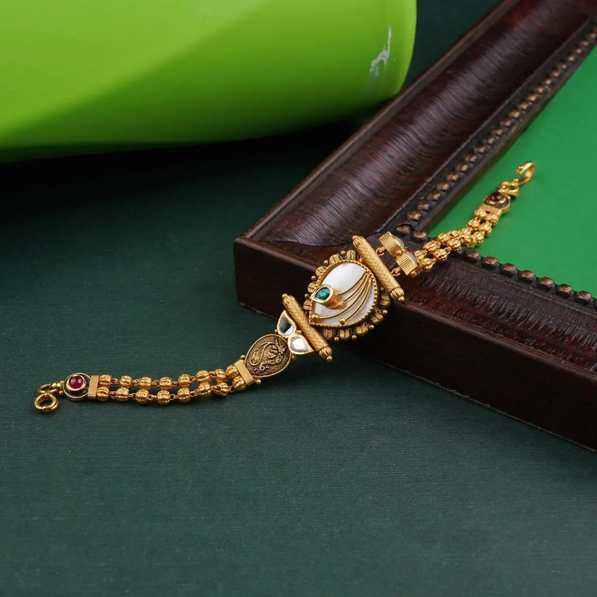 Antique Gold Bracelet with Flowers & leaf Shape in Amazing Kundan and Meenakari work