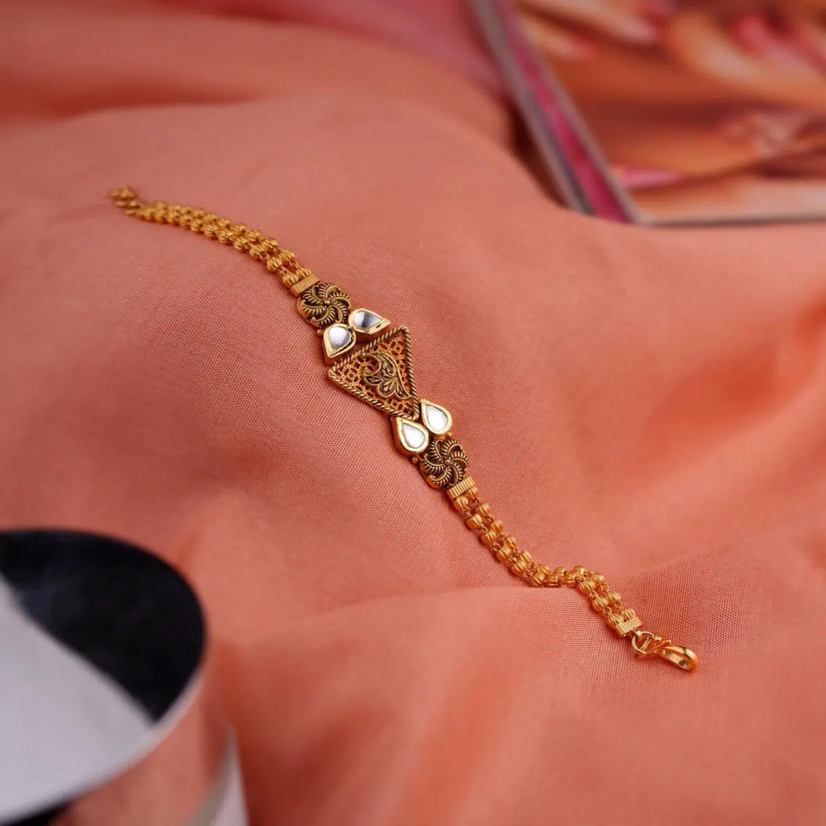 Amazing Triangle Shape Gold Antique Bracelet for Ladies with Amazing Design