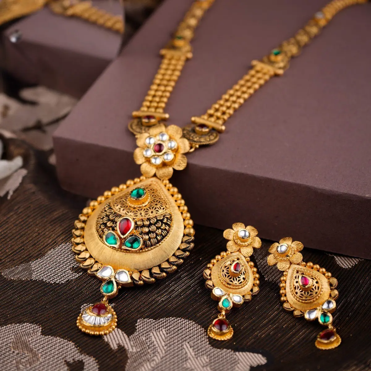 Drop Shape Amazing Design Kundan Ranihar Set for Ladies with Beautiful work