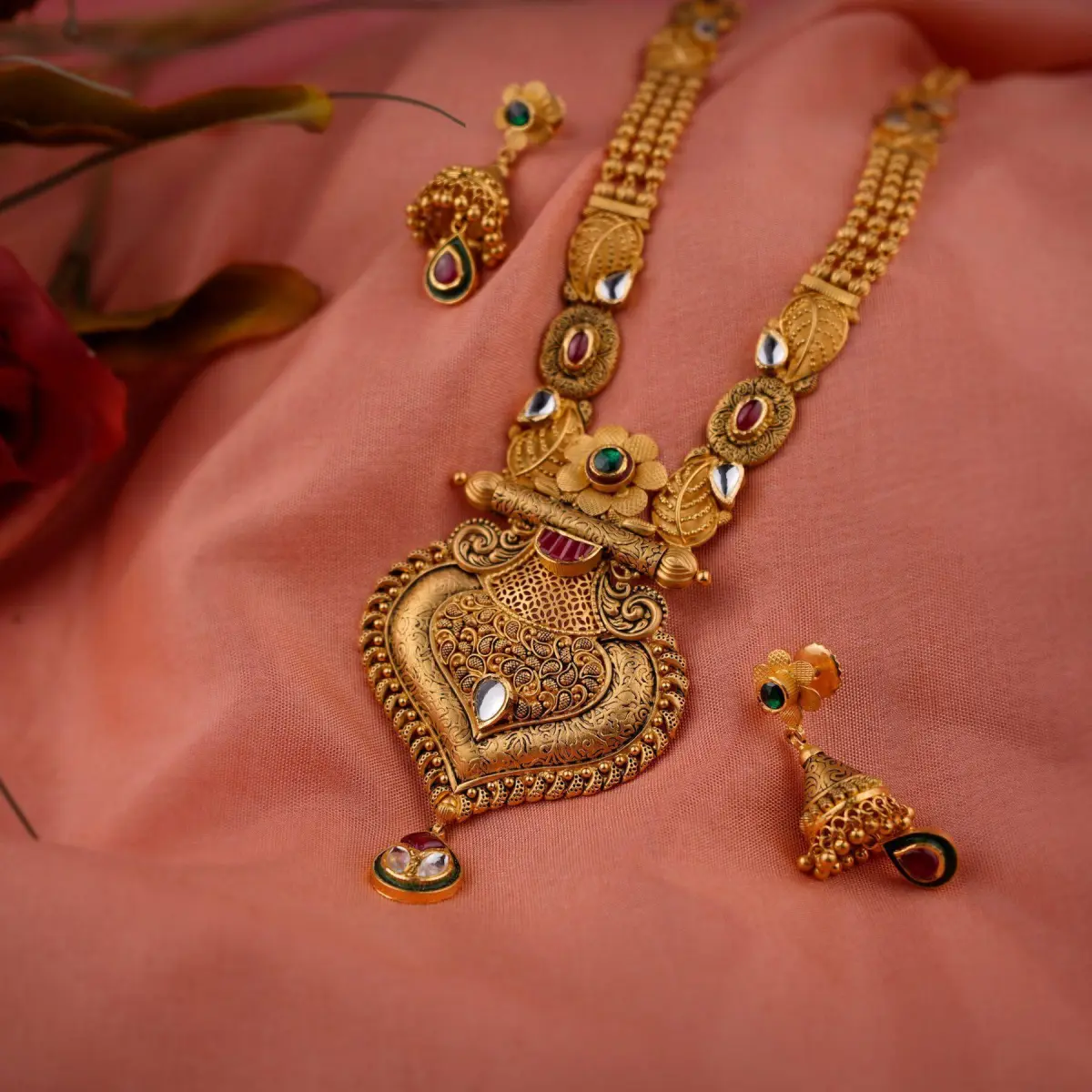Fancy Antique Ranihar Set with Kundan work in Drop Shape Design