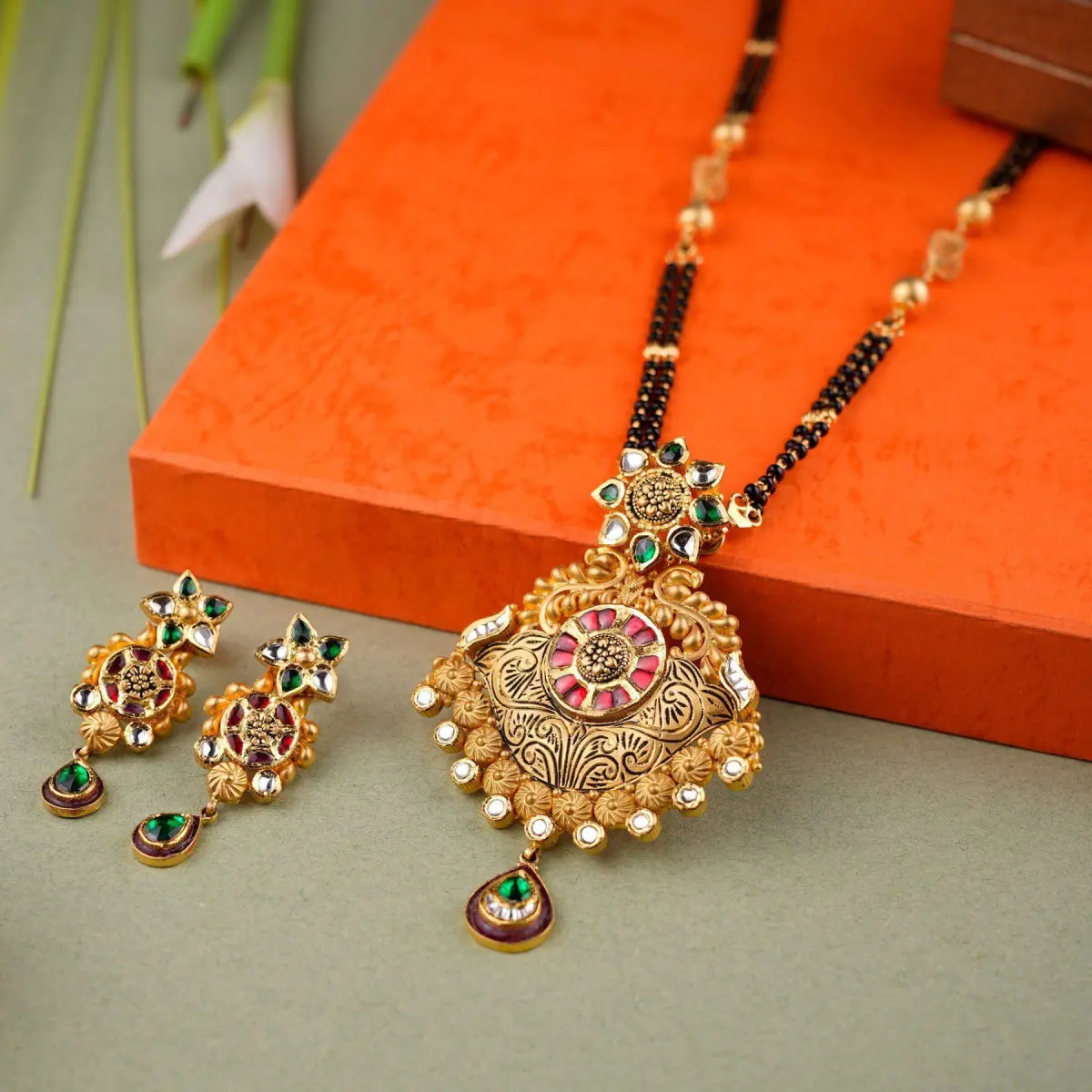Beautiful Antique Mangal Sutra Pendant Set with Amazing Design & Stones