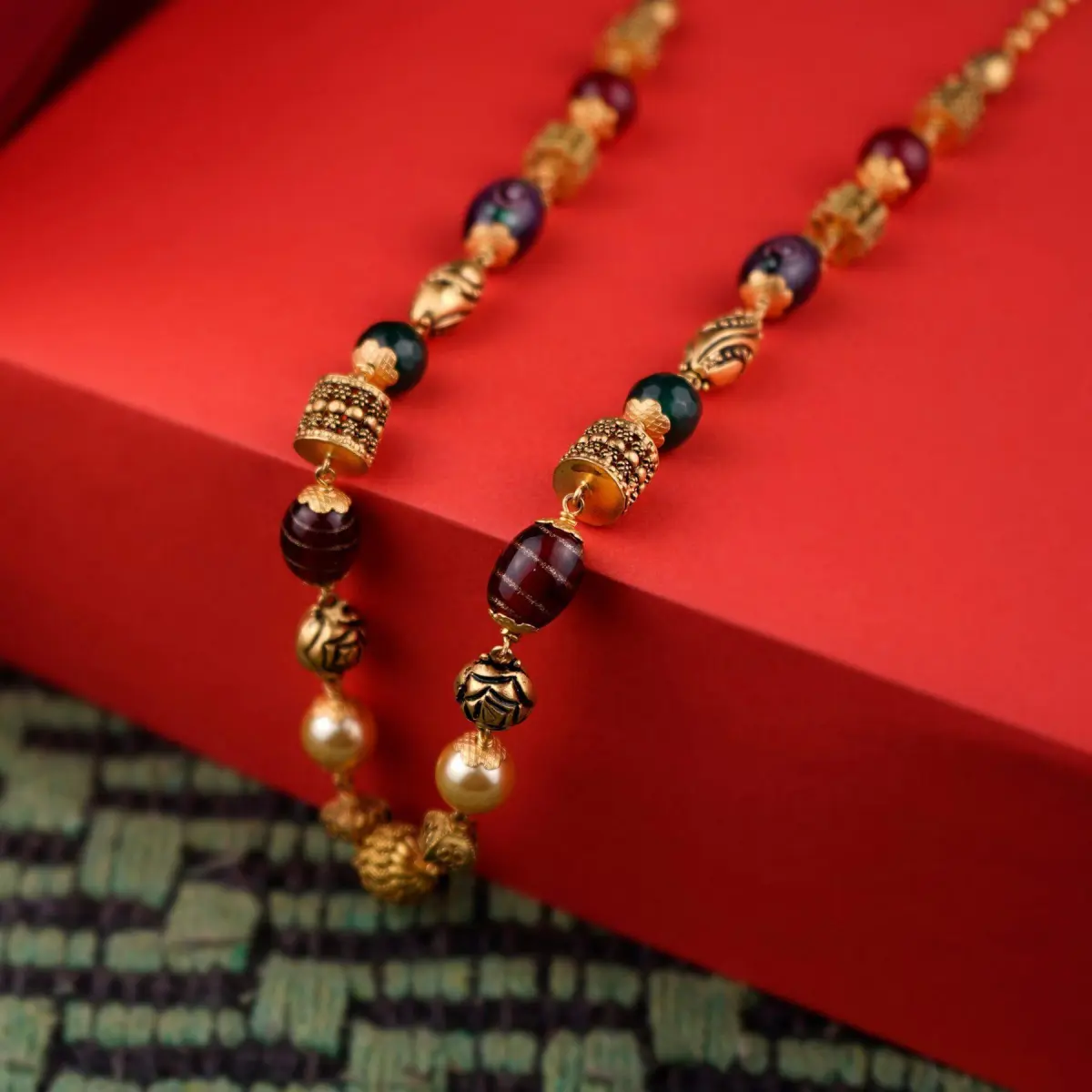Gold Matar Mala with Beautiful Design and Pearls