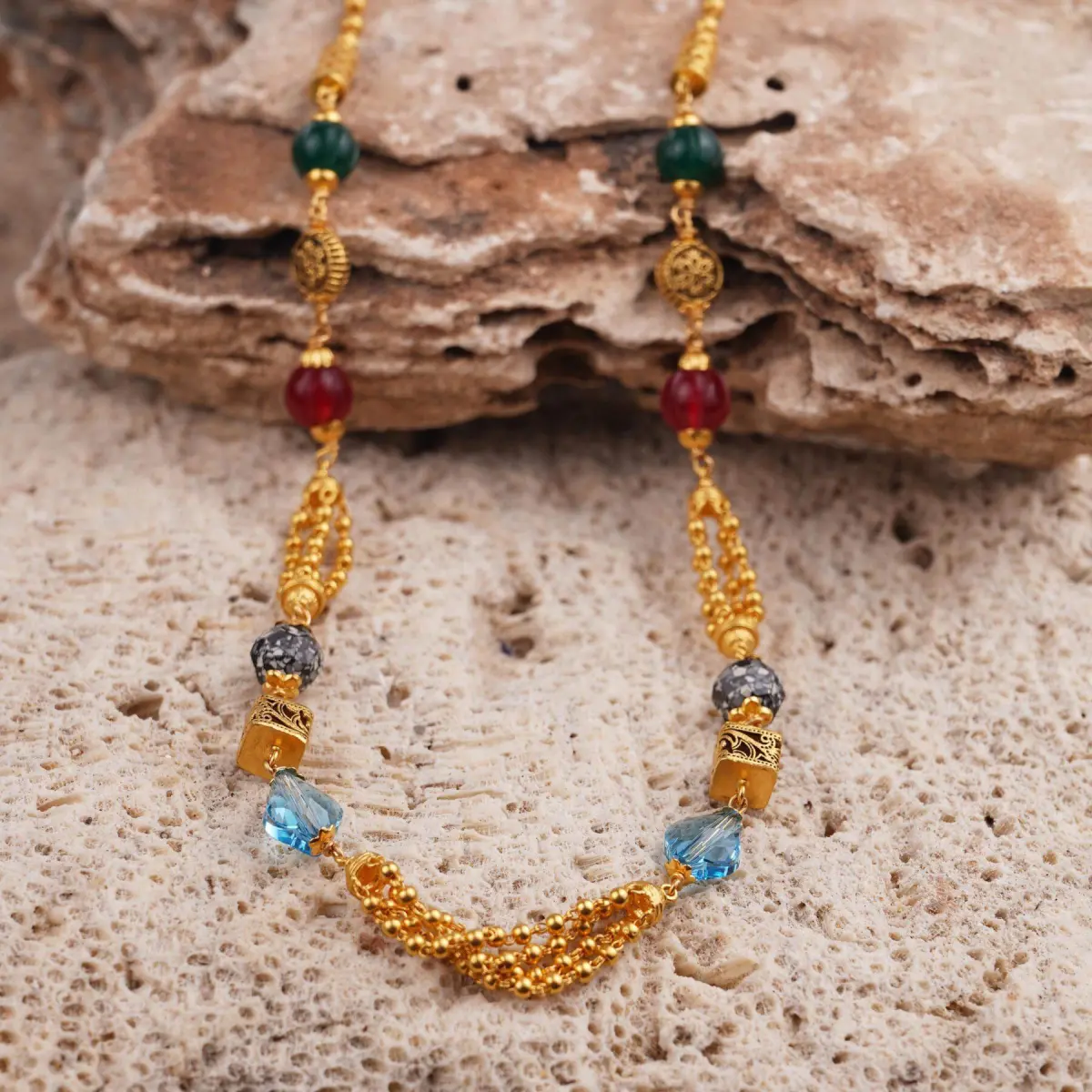 22k Gold Matar Mala with beautiful Beads