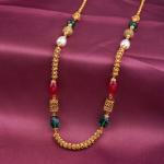 916 Hallmark Gold Matar Mala with Green & Red Pearls
