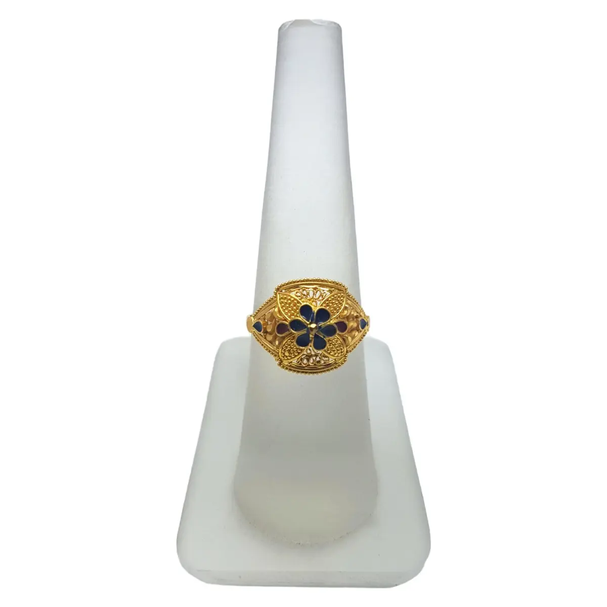 Gold Adjustable Ladies Plain Ring with Floral Design