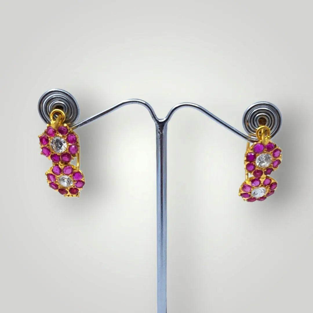 Himachali Traditional Gold Chamba Bali with Pink Stones