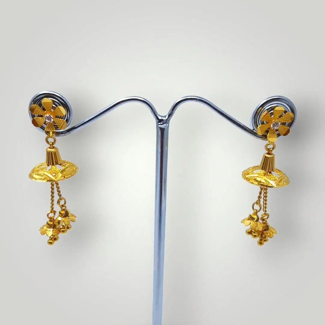 Gold Long Earrings in Flowers Design for Ladies
