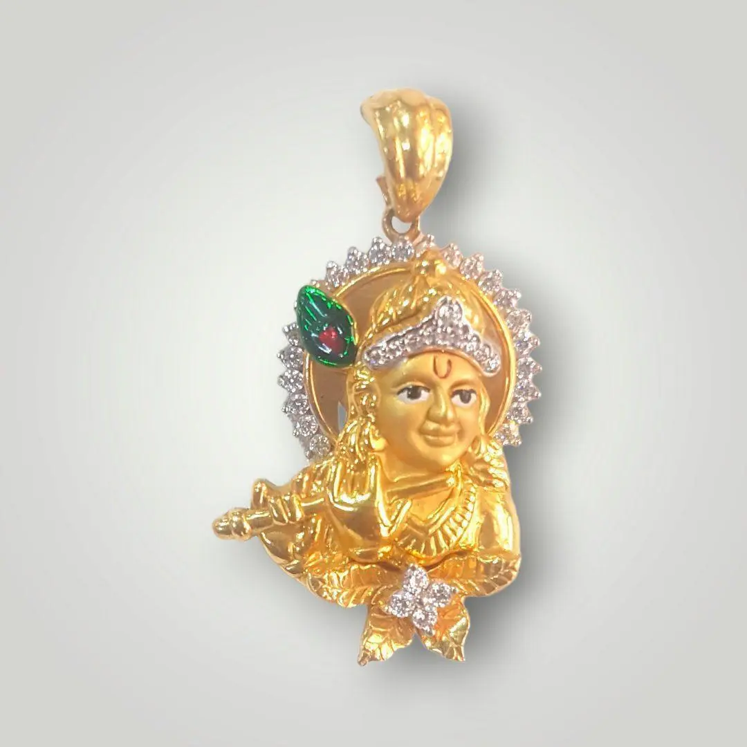 Adoreable Lord Krishna Gold Pendant with Beauitful Design & Zerkons