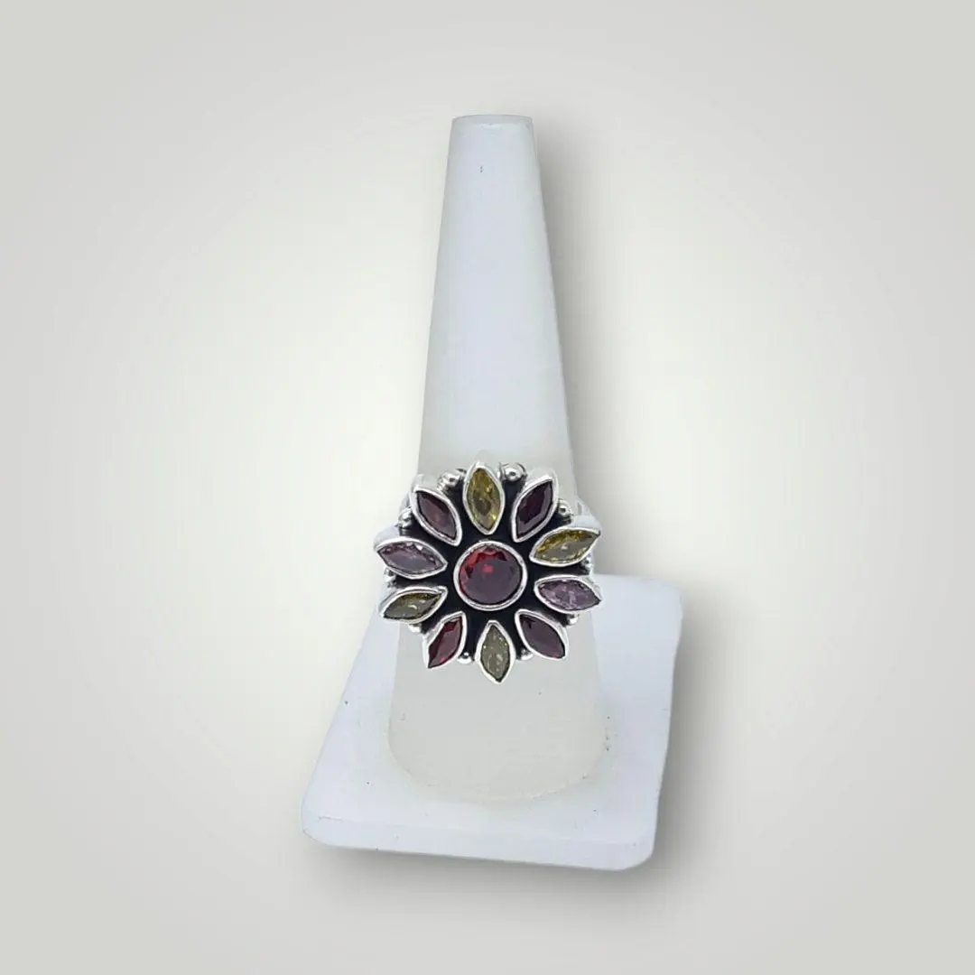 Elegant Multicolour Silver Ring With Beauitful Design