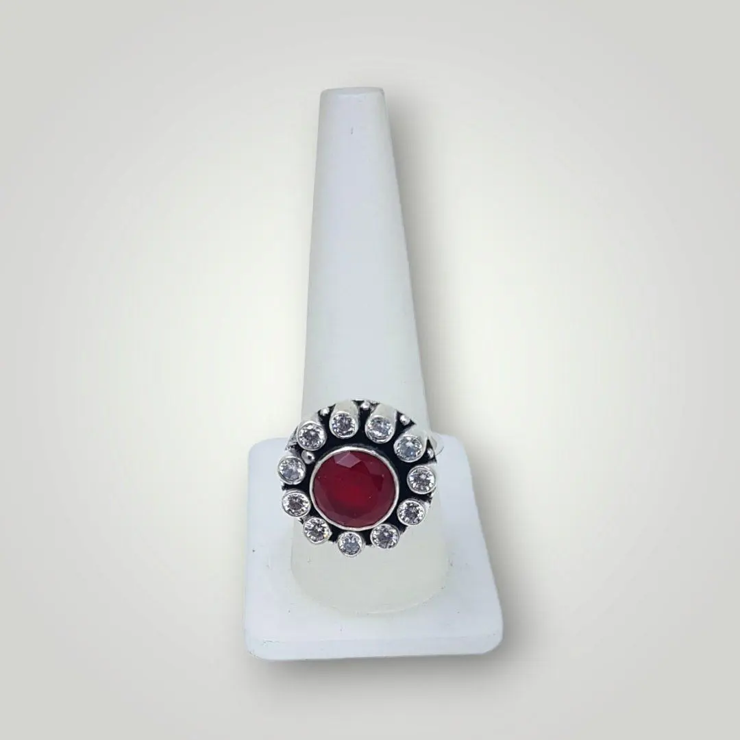 Amazing Red Stone Silver Ring for Ladies