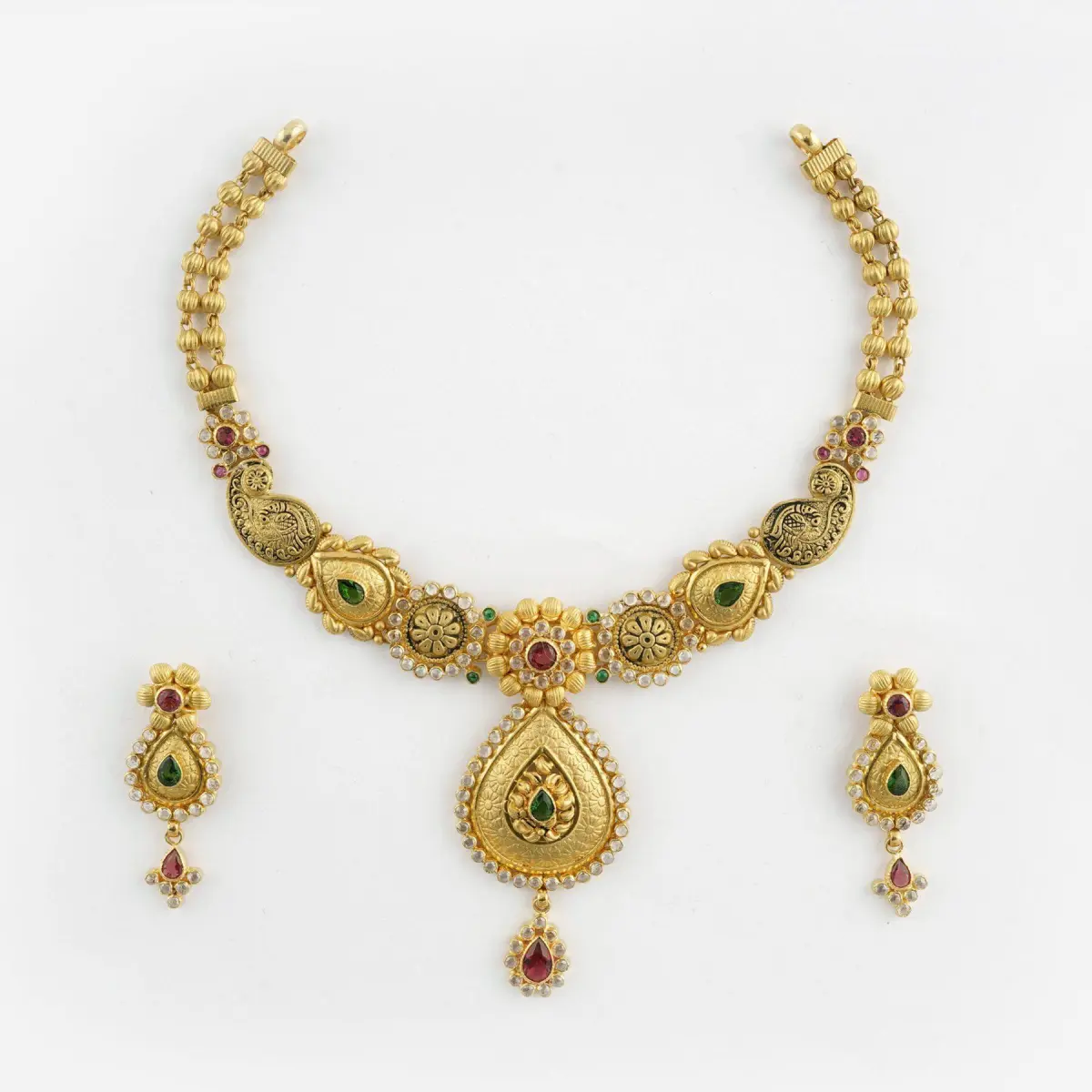 Gold Antique Necklace Set with Beautiful Kundan work