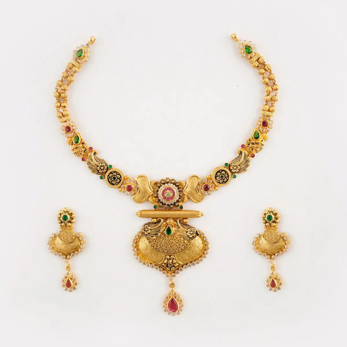 Gold Antique Necklace Set with beautiful Design and Stones