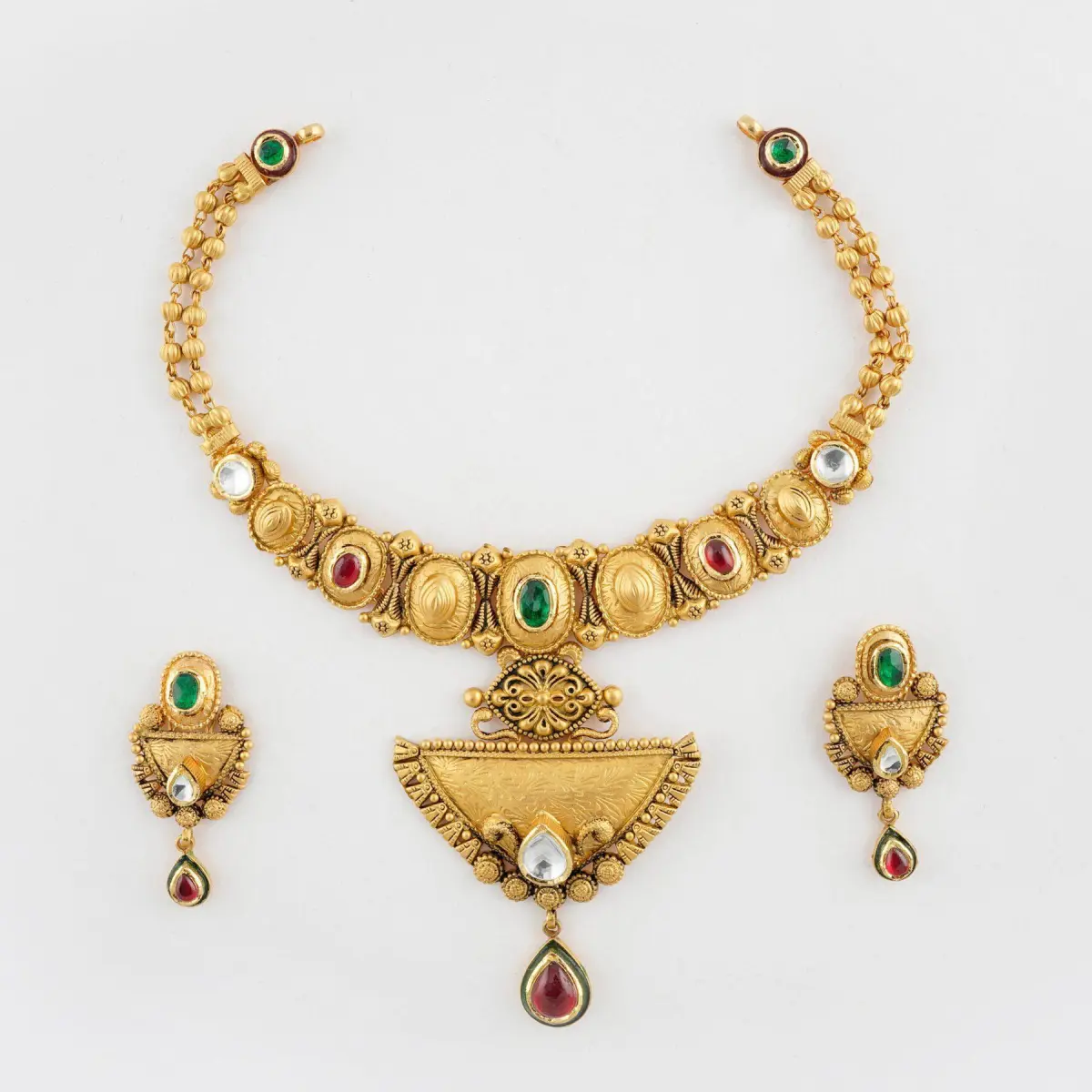 Gold Antique Necklace in beautiful Design with Stones