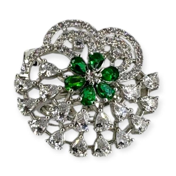 Beautiful Silver Cocktail Ring with Green & White Stone