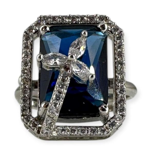 Beautiful Silver Ring with Blue & White Stones
